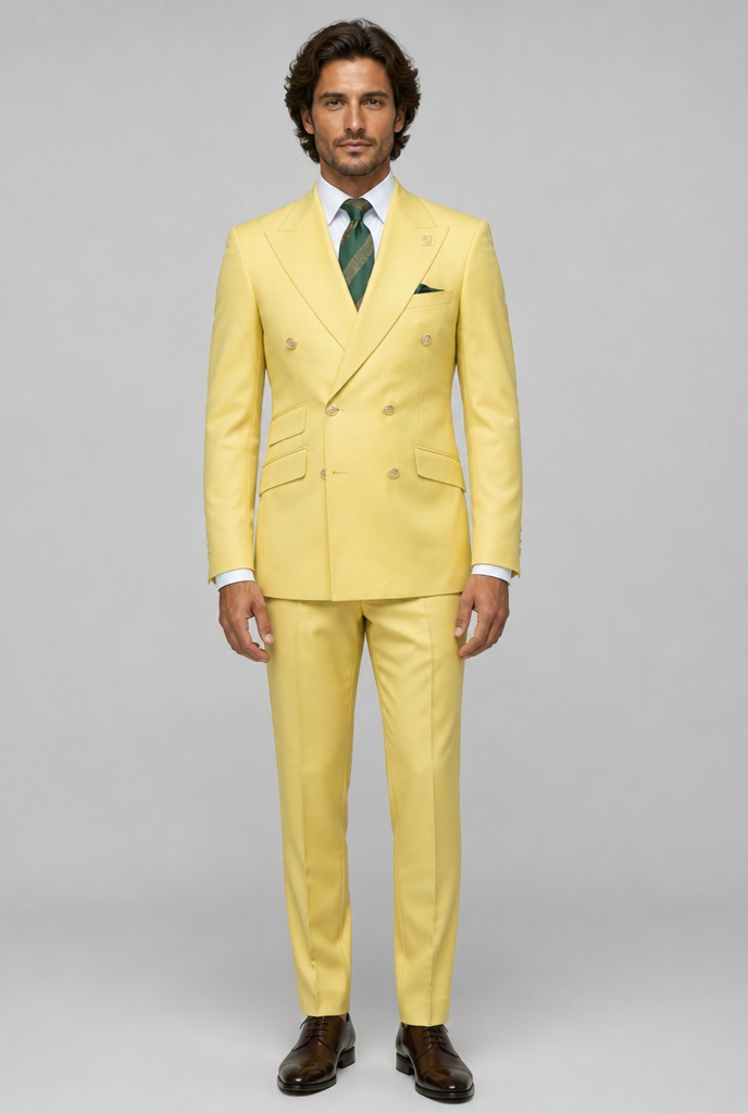 Pale Lime Double-Breasted Suit – Zweireiher Anzug Hell-Limette – Detailansicht | Harrison E Milano Berlin