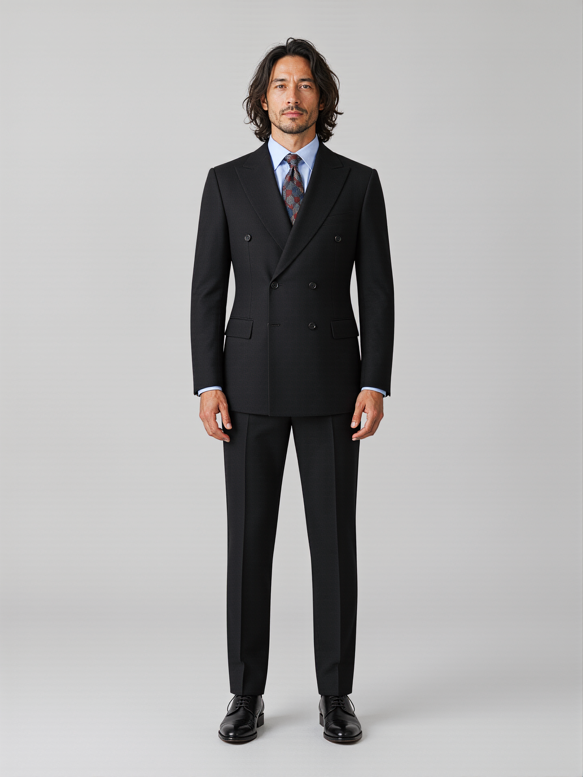 Black Double-Breasted Wool Blend Suit – Timeless Italian-Inspired Elegance