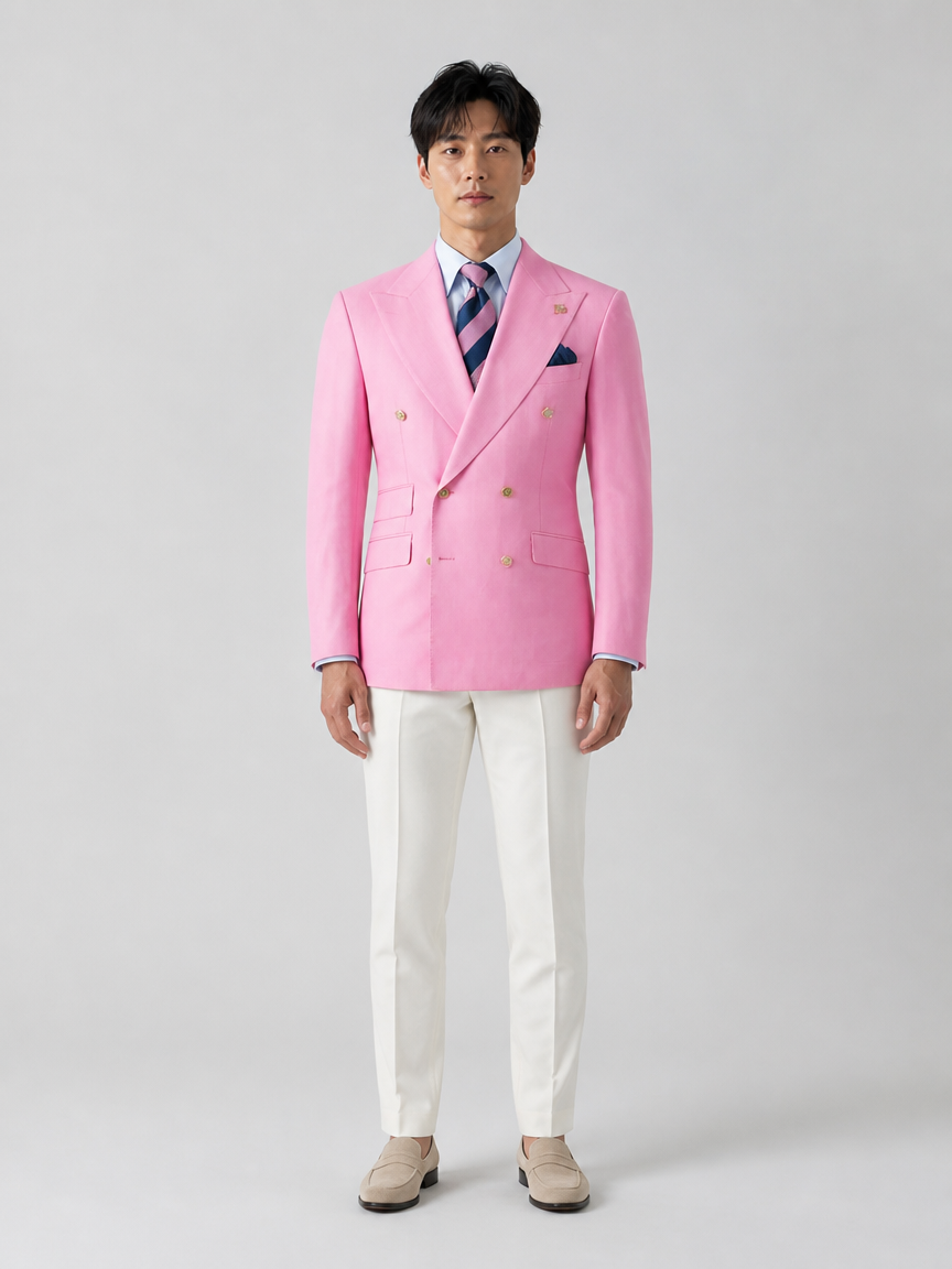 Light Pink Double-Breasted Suit – Zweireiher Anzug Hellrosa – Detailansicht | Harrison E Milano Berlin