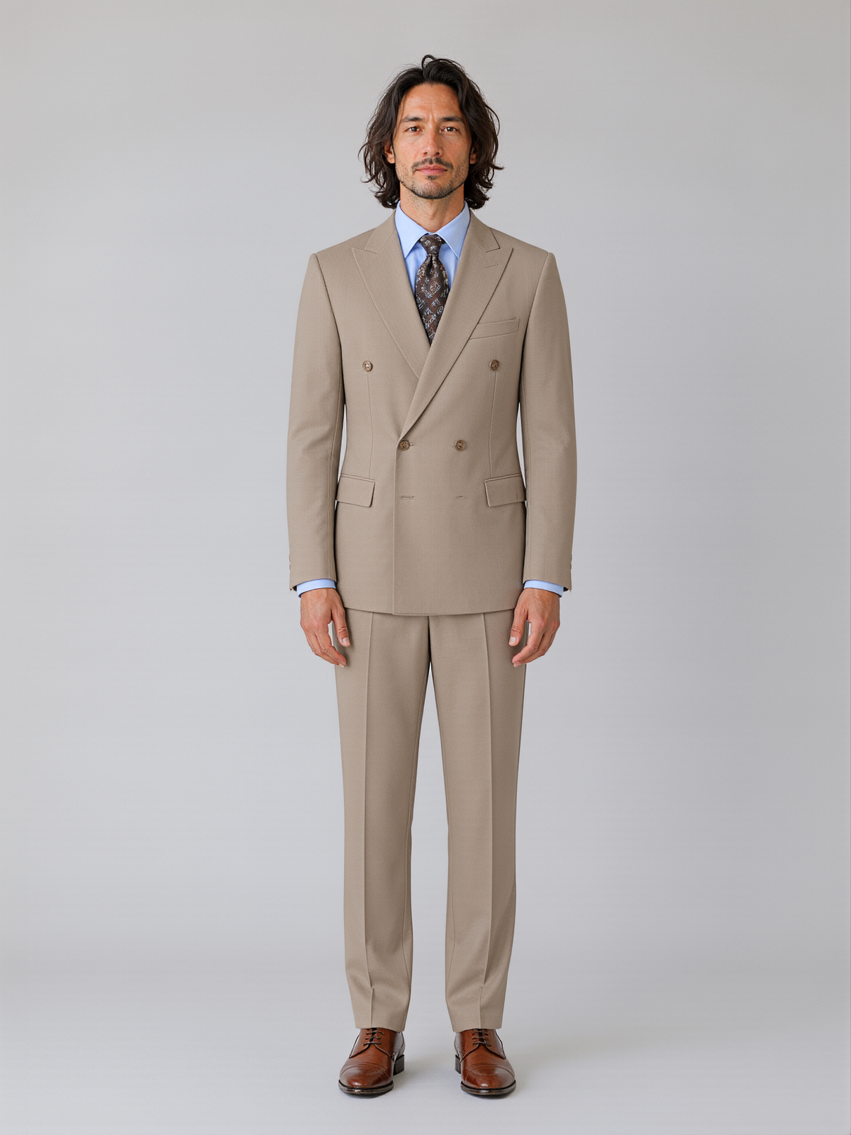 Taupe Double Breasted Suit