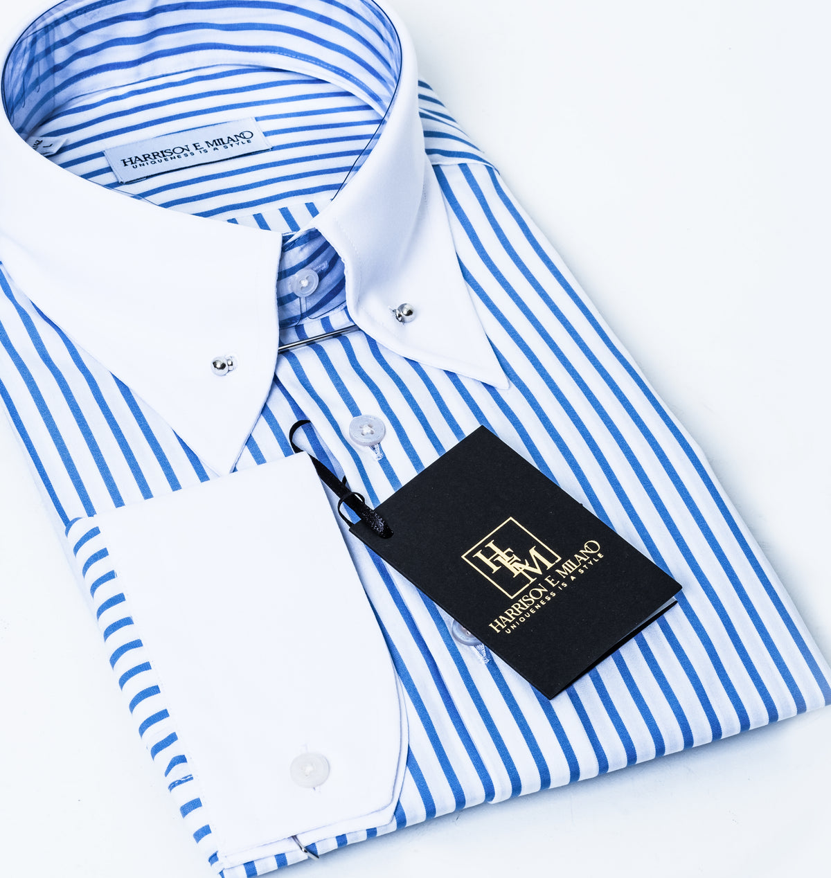 Light Blue Fine Striped collar pin Dress Shirt – Classic Business Elegance