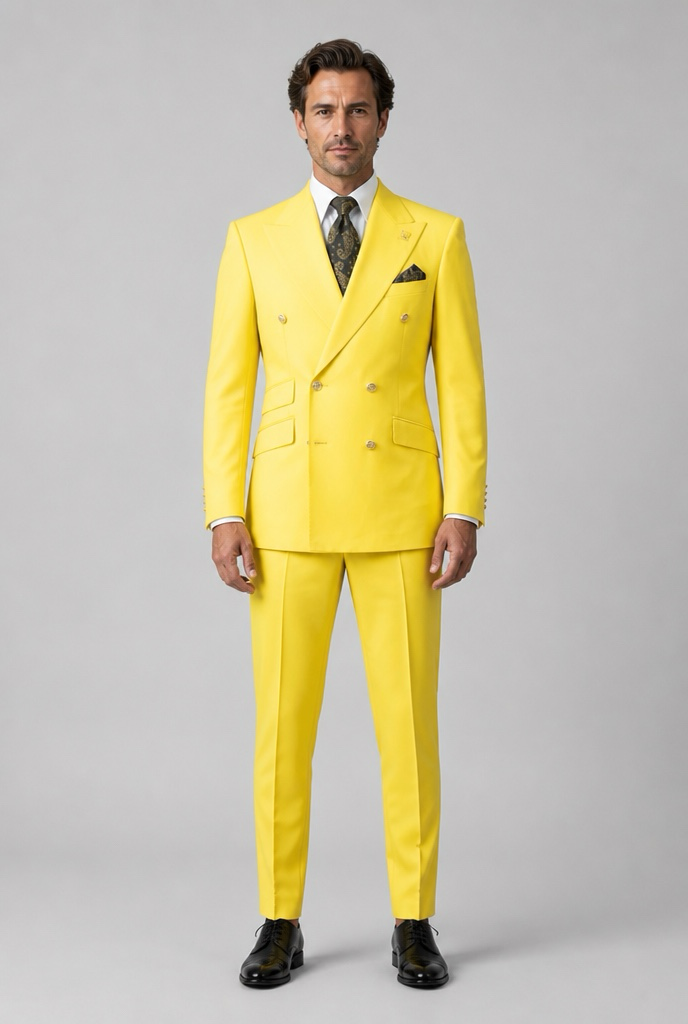 Bright Yellow Double-Breasted Suit – Zweireiher Anzug Gelb – Detailansicht | Harrison E Milano Berlin