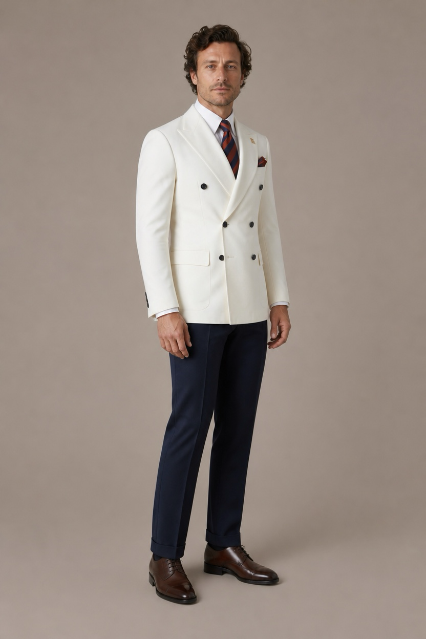 Costume croisé blanc bicolore