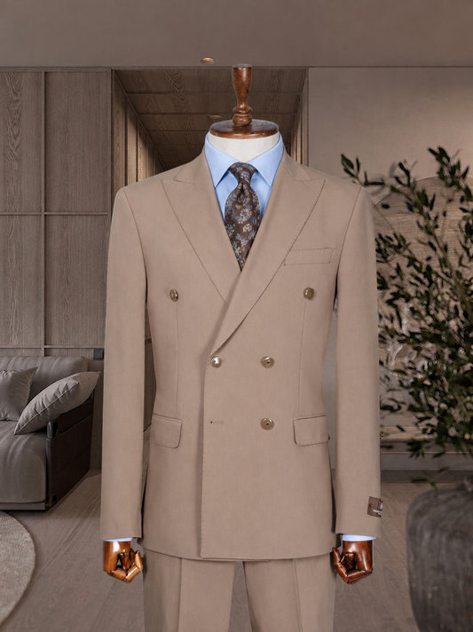 Taupe Double Breasted Suit