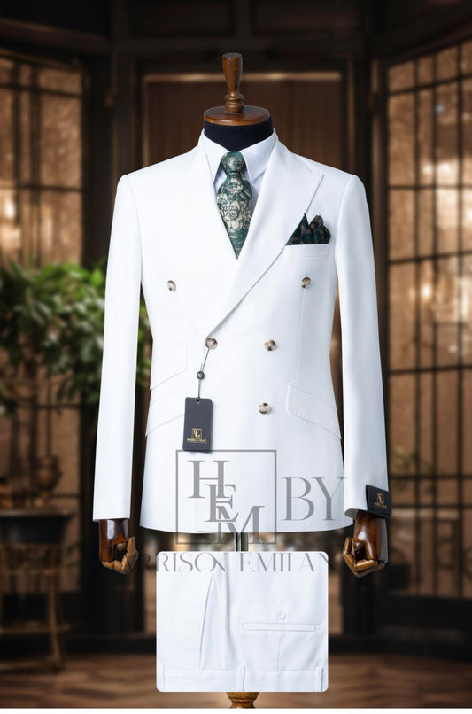 White Exotic Double Breasted Suit – Zweireiher Weiß Exotic – Detailansicht | Harrison E Milano Berlin