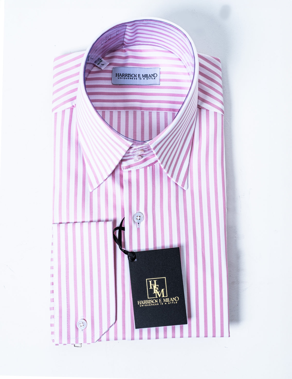 Pink & White Striped Shirt – Two-Button High Collar