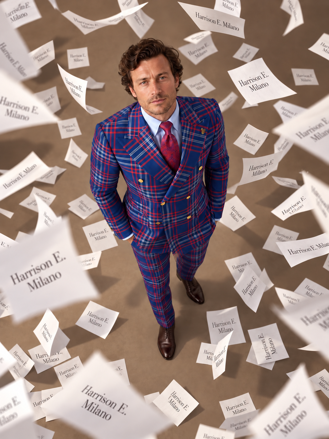 Royal Blue & Red Plaid Double-Breasted Suit – Zweireiher Anzug Royalblau-Rot kariert – Ansicht 3 | Harrison E Milano Berlin