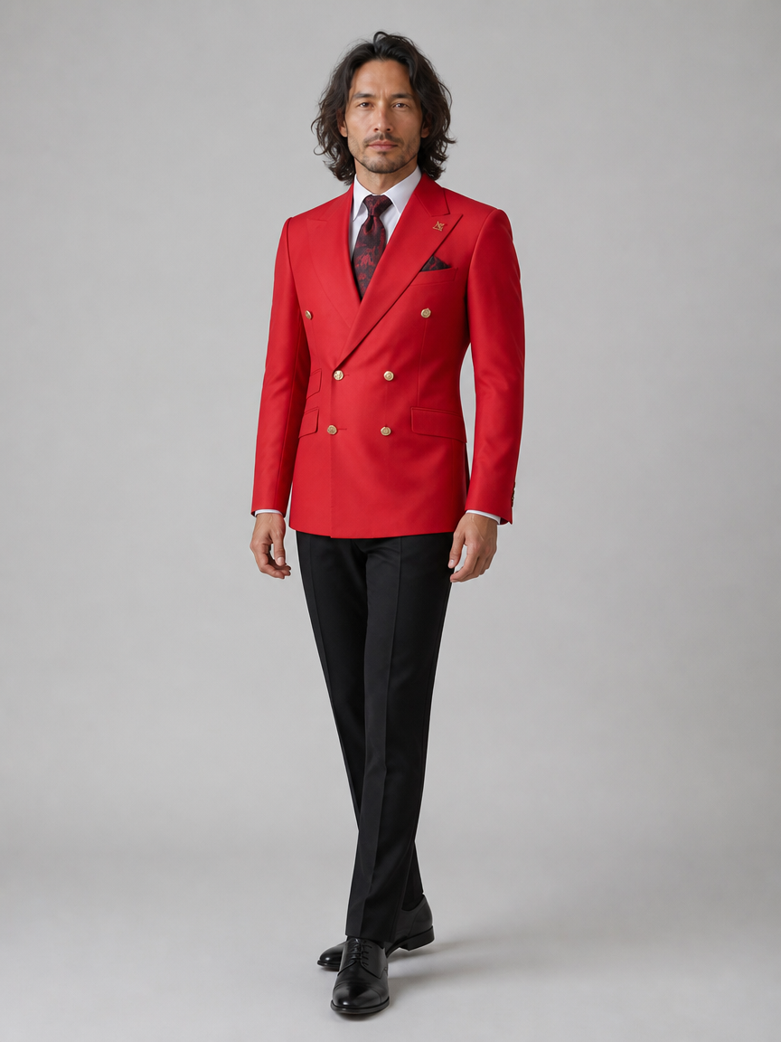 Red Double-Breasted Suit – Zweireiher Anzug Rot – Detailansicht | Harrison E Milano Berlin