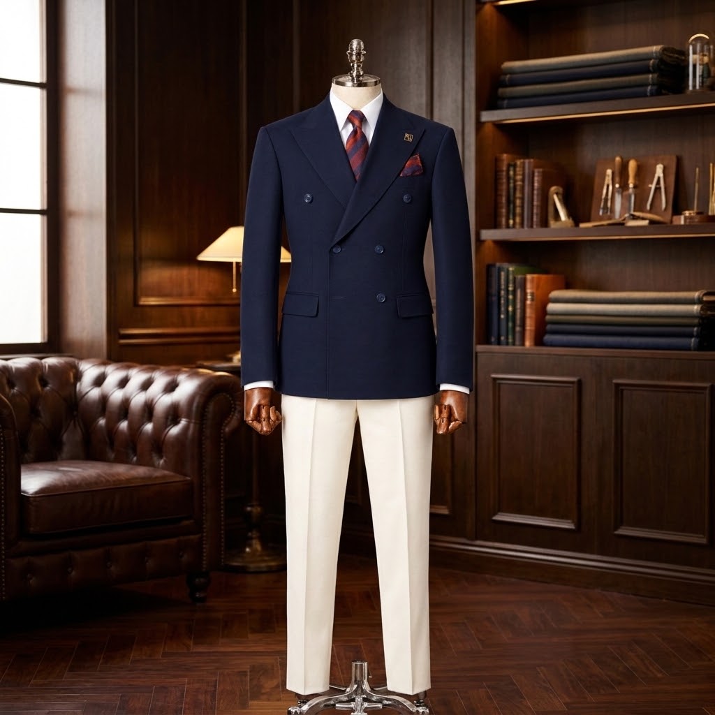 Beige Two Tone Double Breasted Suit – Zweireiher Anzug Beige Two-Tone – Ansicht 8 | Harrison E Milano Berlin