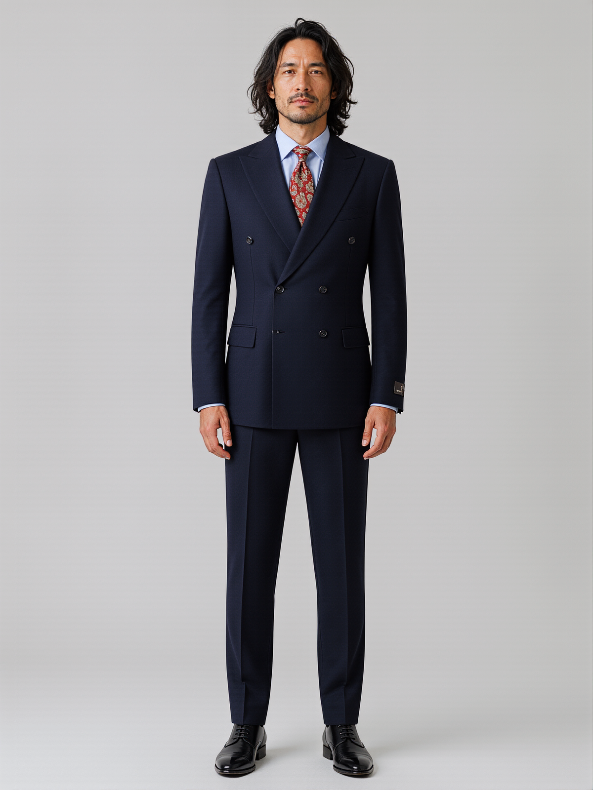 Navy Blue Double-Breasted Suit | Dunkelblauer Doppelreiher Herrenanzug – 70% Wool / Wolle | Harrison E. Milano