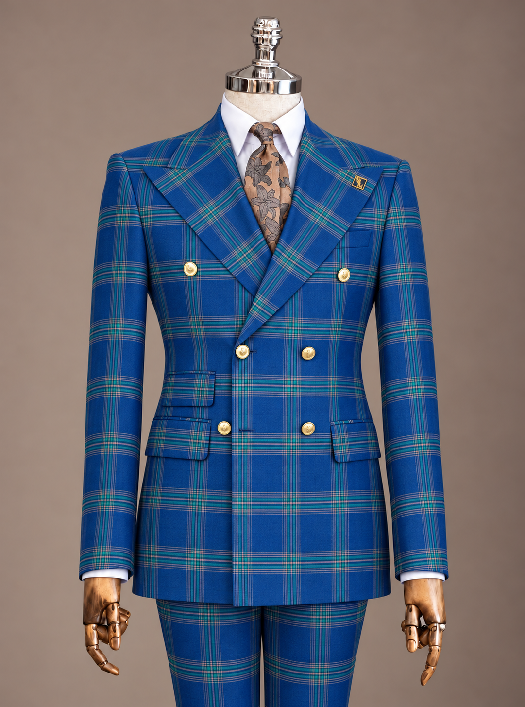 Blue & Teal Plaid Double-Breasted Suit – Zweireiher Anzug Blau-Petrol kariert | Harrison E Milano Berlin