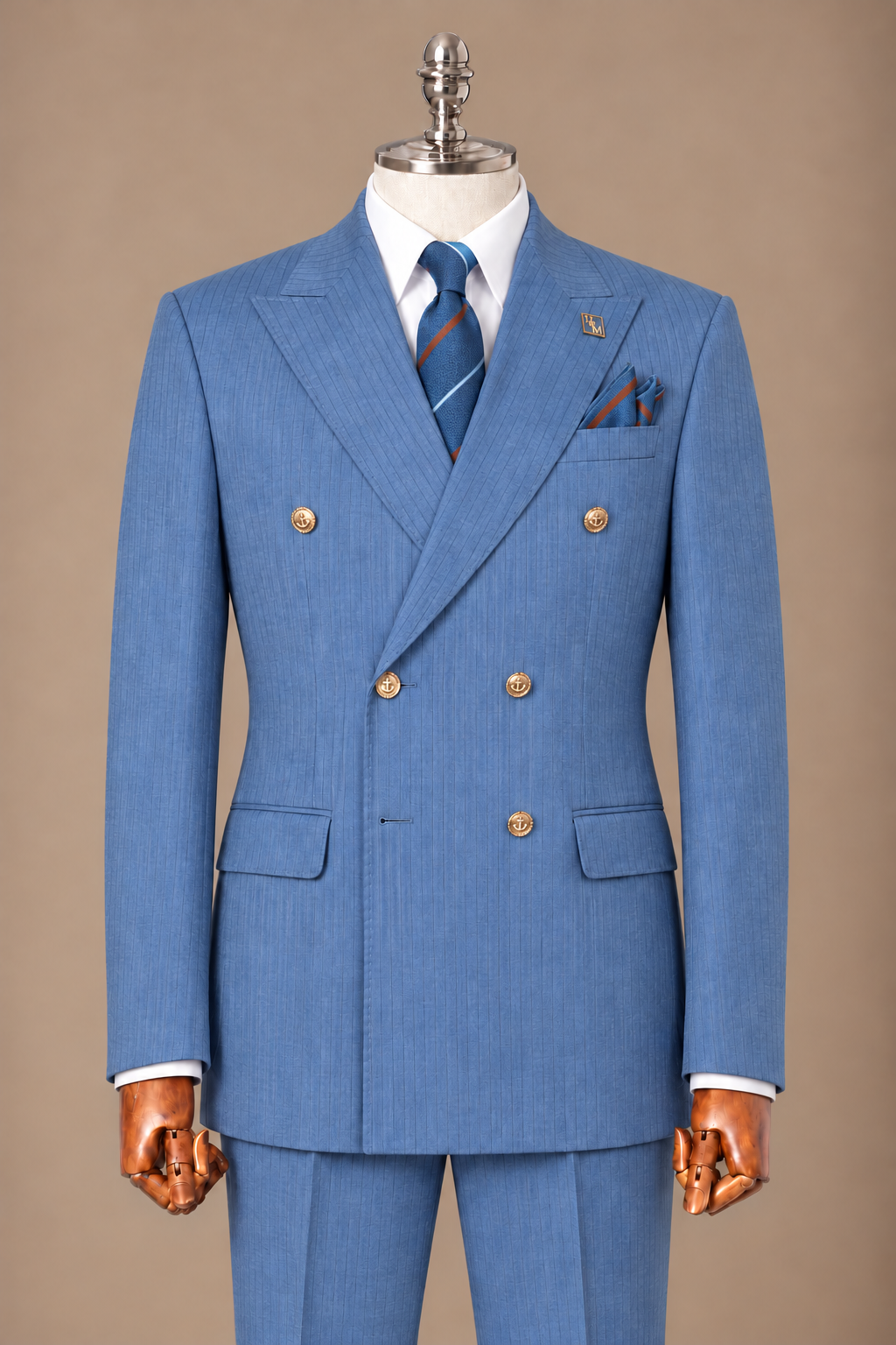Dark Sky Blue Double Breasted Pinstripe Suit – Zweireiher Anzug Himmelblau Nadelstreifen – Ansicht 3 | Harrison E Milano Berlin