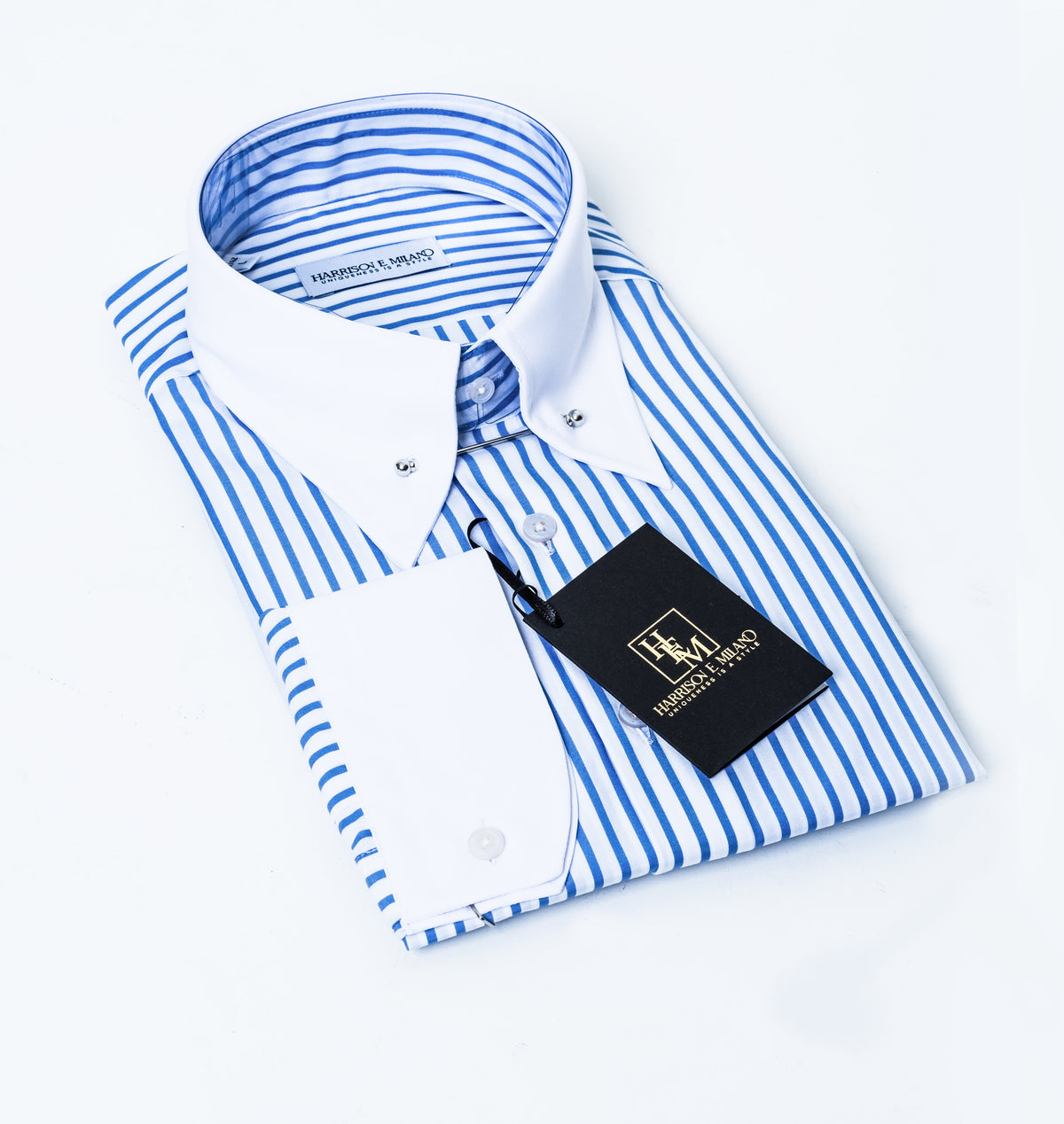 Light Blue Fine Striped collar pin Dress Shirt – Classic Business Elegance