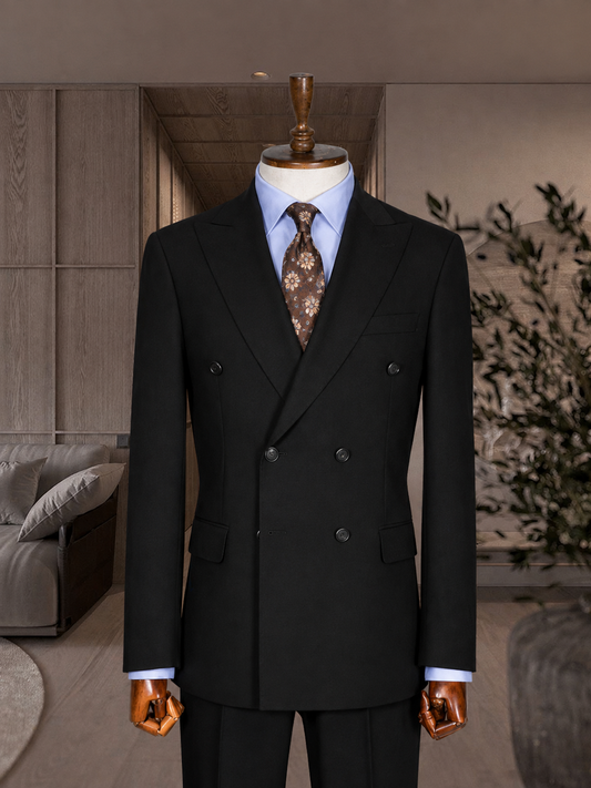 Black Double-Breasted Wool Blend Suit – Timeless Italian-Inspired Elegance