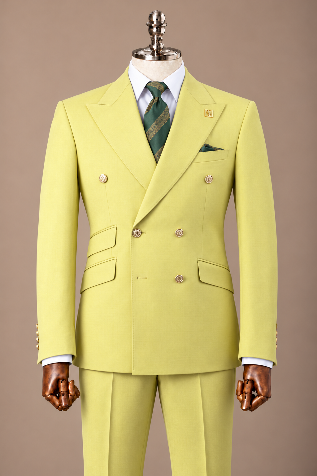 Pale Lime Double-Breasted Suit – Zweireiher Anzug Hell-Limette | Harrison E Milano Berlin